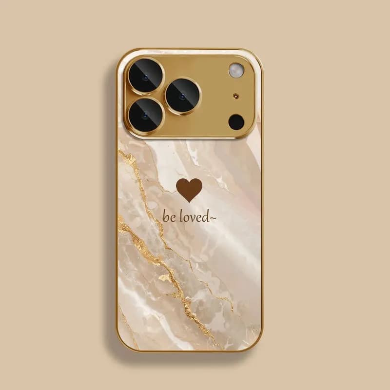 Gold Foil Marble Be Loved Heart Phone Case for iPhone 17 16 15 14 13 12 11 Pro Xs Max XR Air 8 7 Plus Mini 17e X Anti-Drop Cover