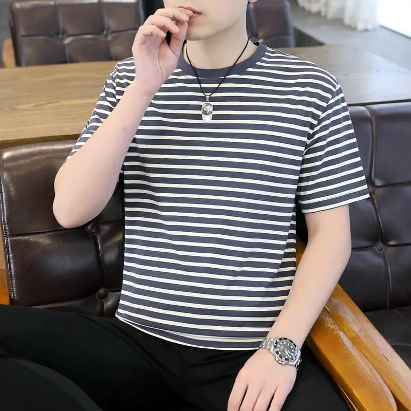 2026 Summer Men's Fashion Casual Striped Round-neck Short-sleeved T-shirt - Stylish and Versatile for Any Occasion