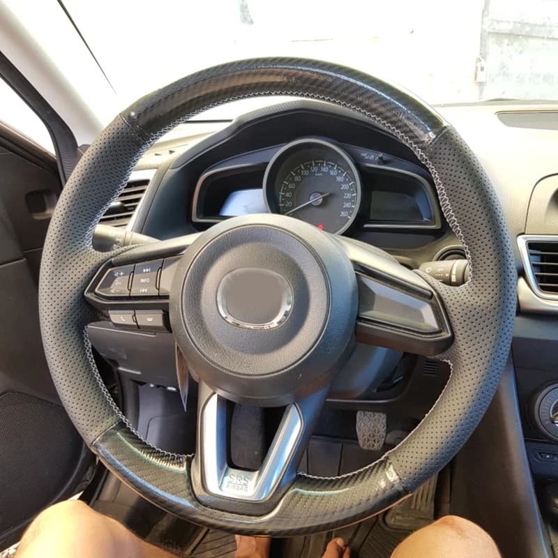 DIY Black Carbon Car Steering Wheel Cover Leather Braid For Mazda 3 Axela 2017-2018 Mazda 6 Atenza CX-3 CX-5 CX-9