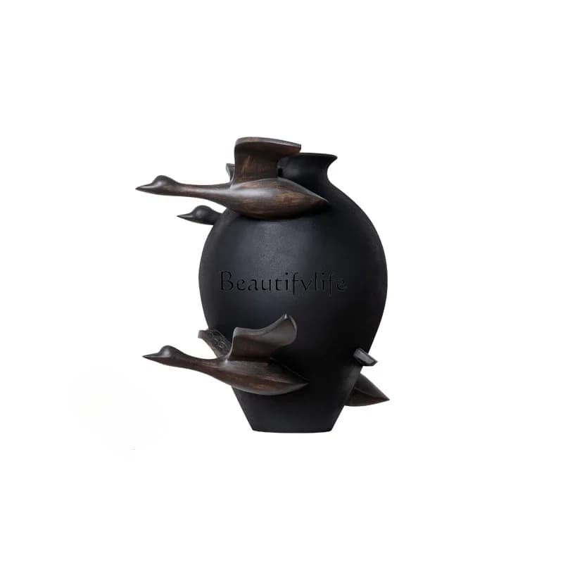 Hotel lobby wood carving bird entrance decoration ornament wabi sandy wind solid wood sculpture