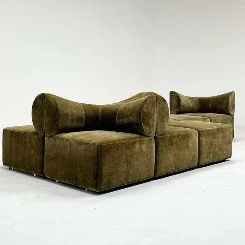 Modern combination sofa set olive green fabric wooden legs square design
