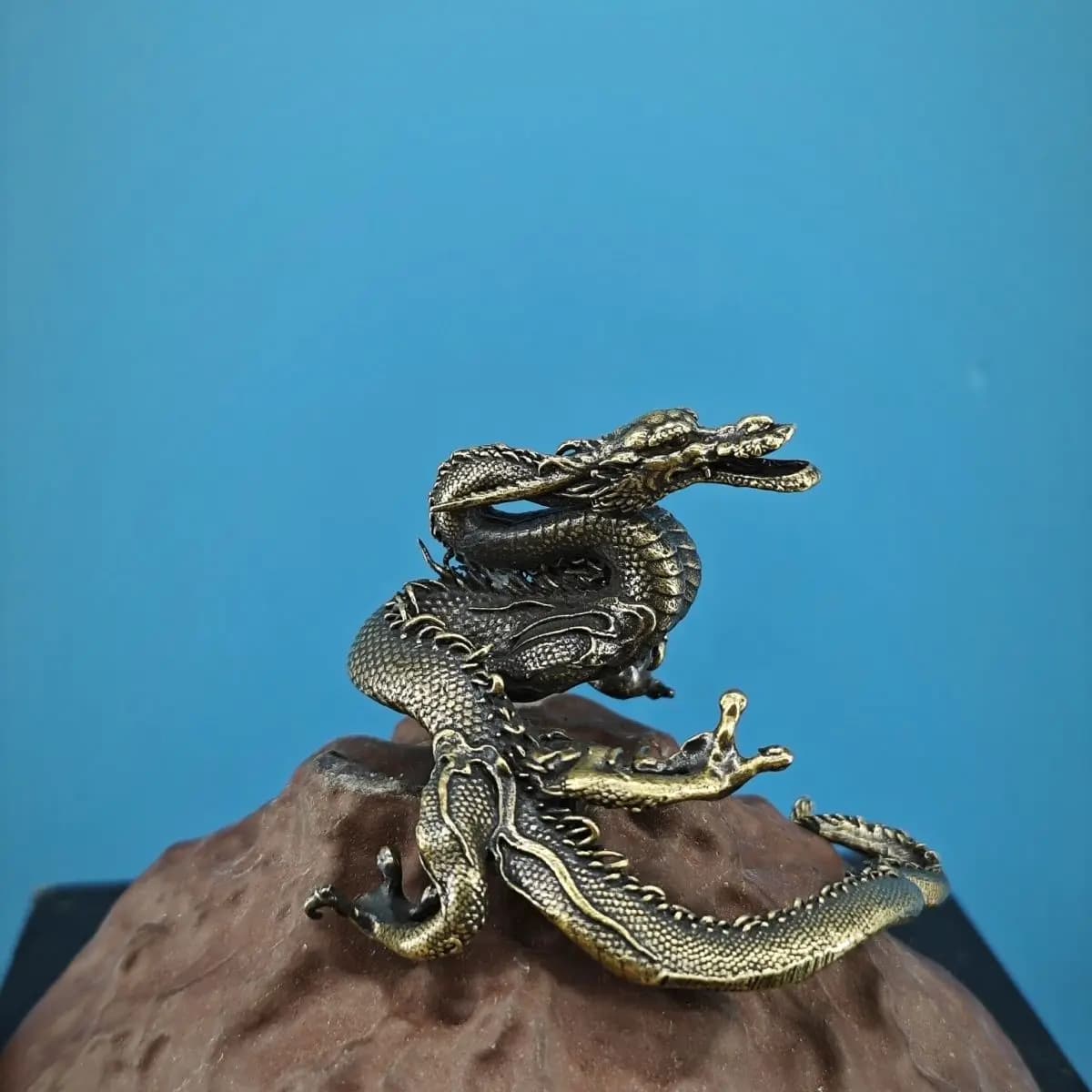 Brass Dragon Statue from Shanhaijing - Handcrafted Decor, Rockery, Bonsai, Micro - landscape Decoration, Collectible Art