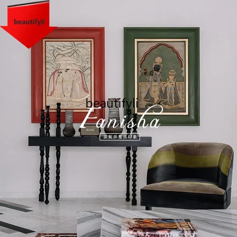 Q181 French retro solid wood entrance table enters the house against the wall to decorate the aisle American entrance table
