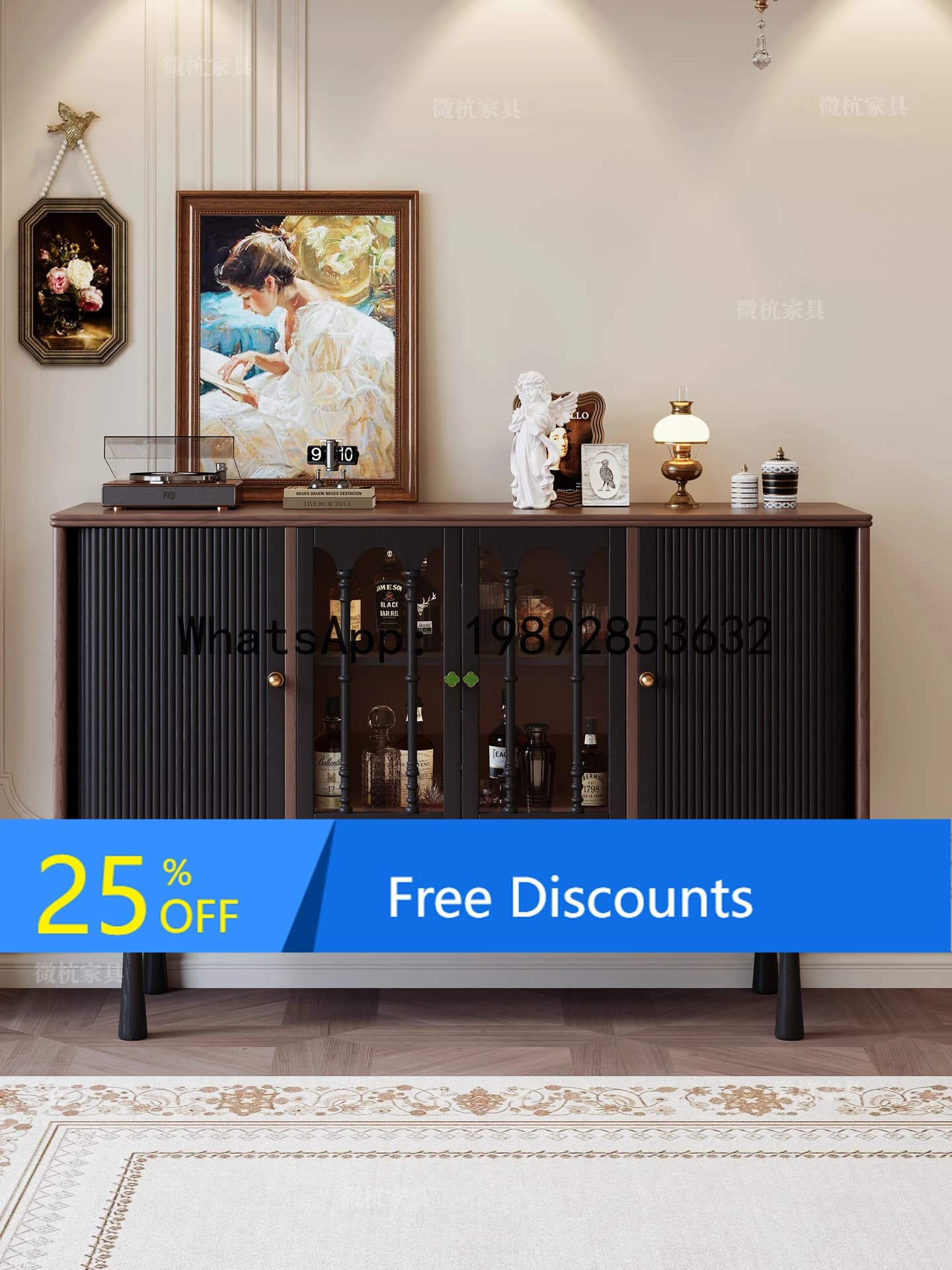 YFY American Retro Style Solid Wood Wine Cabinet Storage Organizer High-End Elegant Tea Cabinet Dopamine Decorative Cabinet