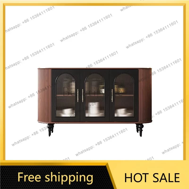 Zj. American light luxury solid wood dining side cabinet modern simple high-end two-color curved side cabinet
