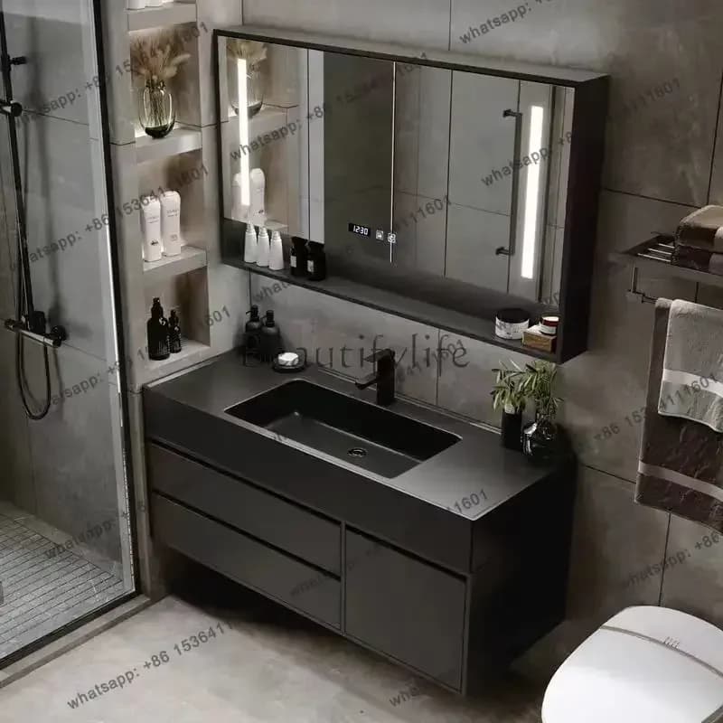 yj21 Furniture Modern New Cupboard Set 36 Inch Led Cabinet Storage Bathroom Sink Vanity With Mirror Wash Basin for Hotel Bathroo
