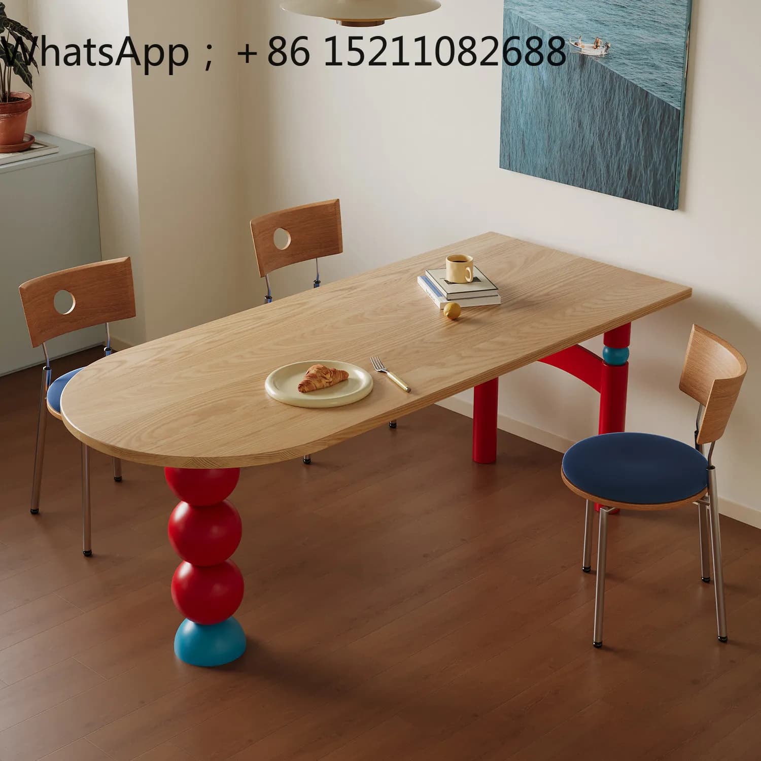 SCY dopamine solid wood dining table small apartment color matching dining table color medieval Bauhaus semicircular wall desk