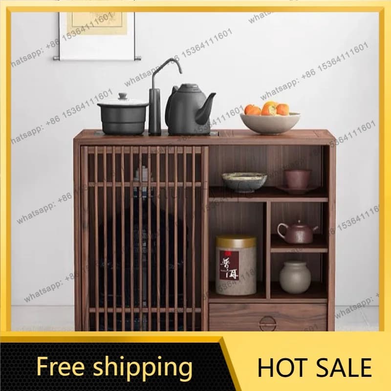 LJY Black Walnut Tea Cabinet, Tea Table Sideboard, Tea Room Sideboard