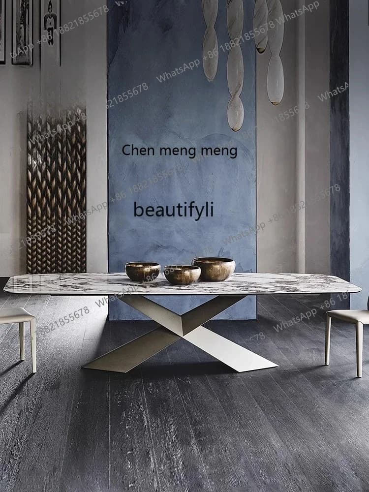 Light luxury rock slab dining table and chair combination household small apartment rectangular restaurant dining table2936
