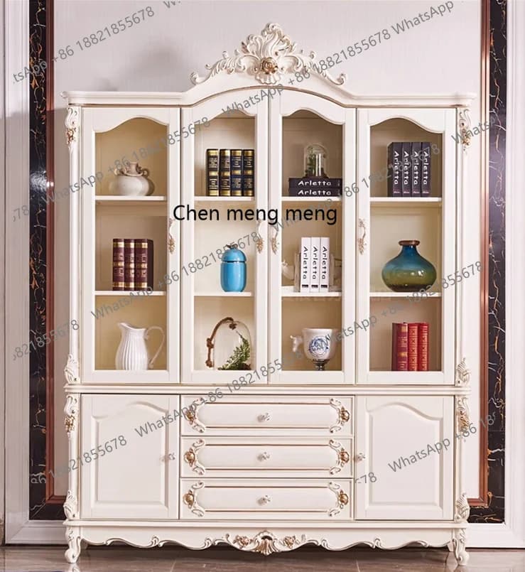 European solid wood carving flower wine cabinet American villa living room decoration cabinet champagne gold locker