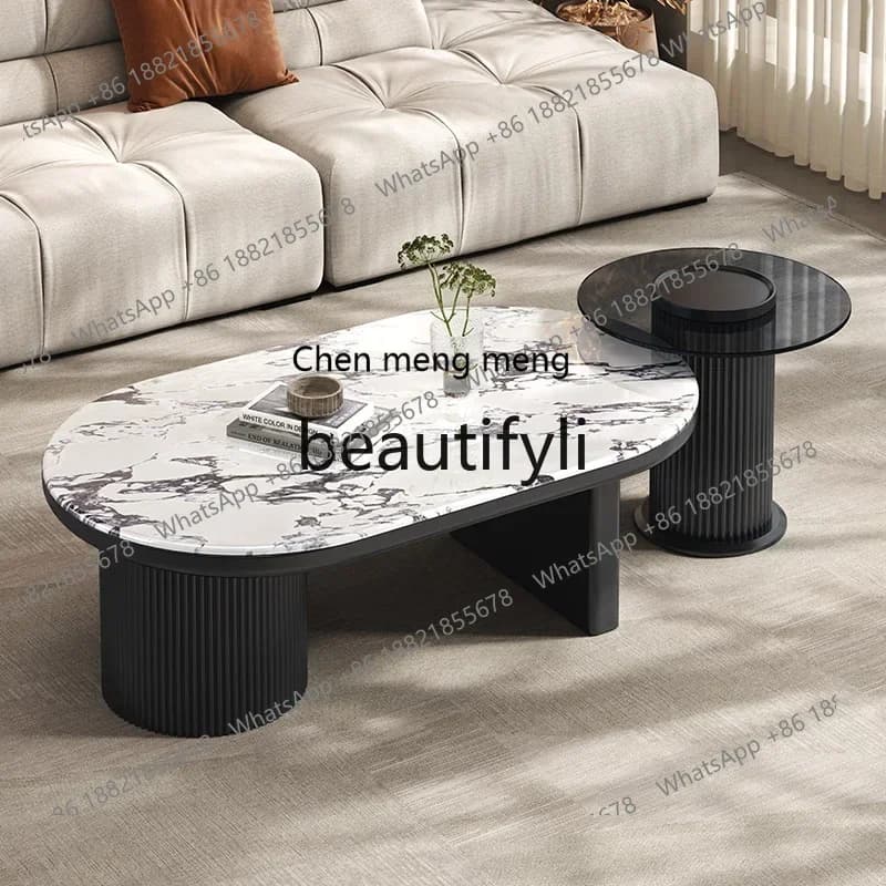 N178 G Minimalist light luxury oval, marble coffee table home high sense