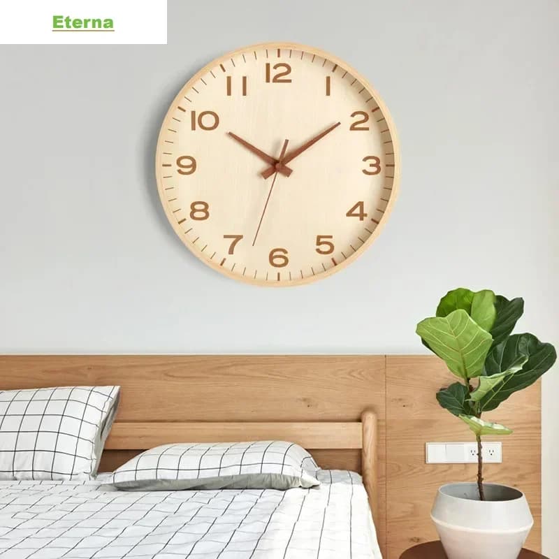 European Wooden Silent Wall Clock Retro Quartz Analog for Living Room Home Decor