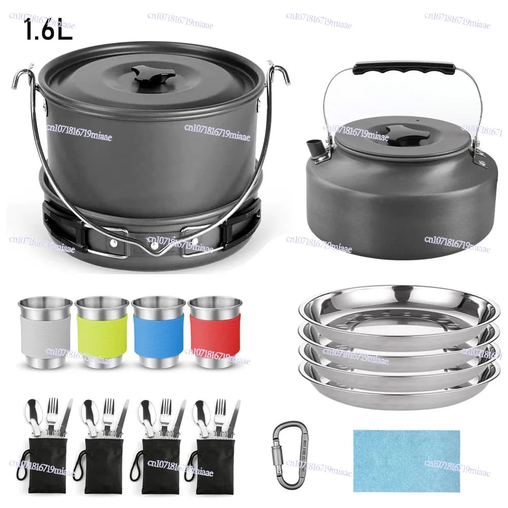 Outdoor hanging pot 6 people outdoor camping cookware equipment combination camping set pot portable folding teapot