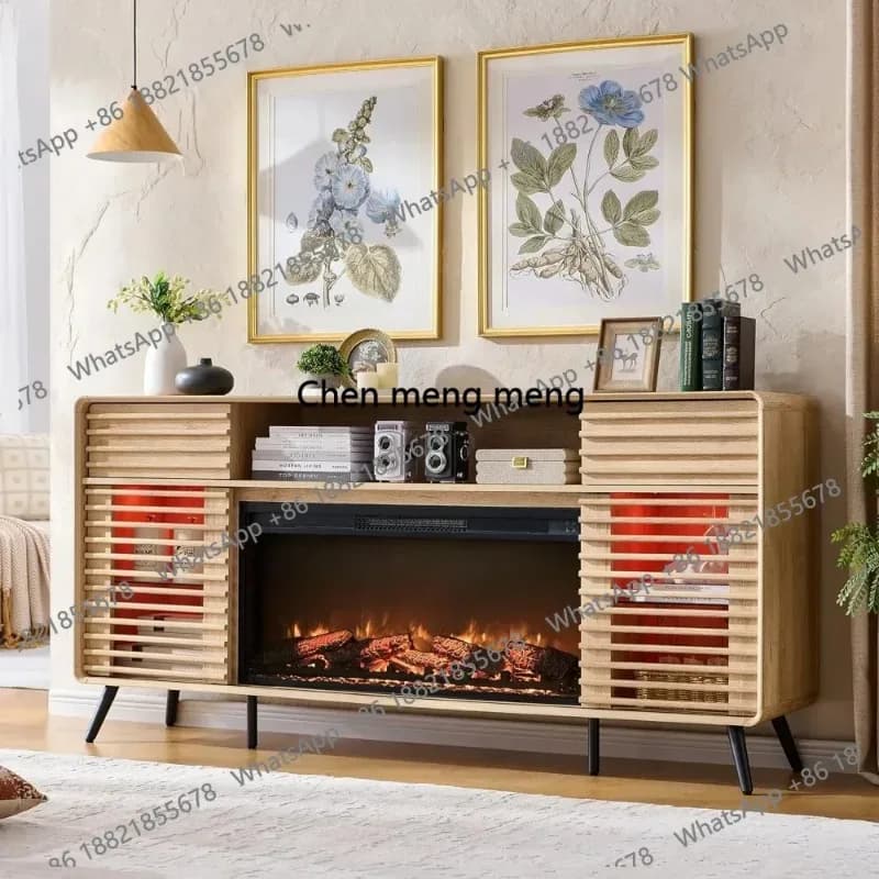 RedLemon Fireplace TV Stand for 80 Inch TV, Mid Century Modern Entertainment Center with 36" Electric Fireplace Customized