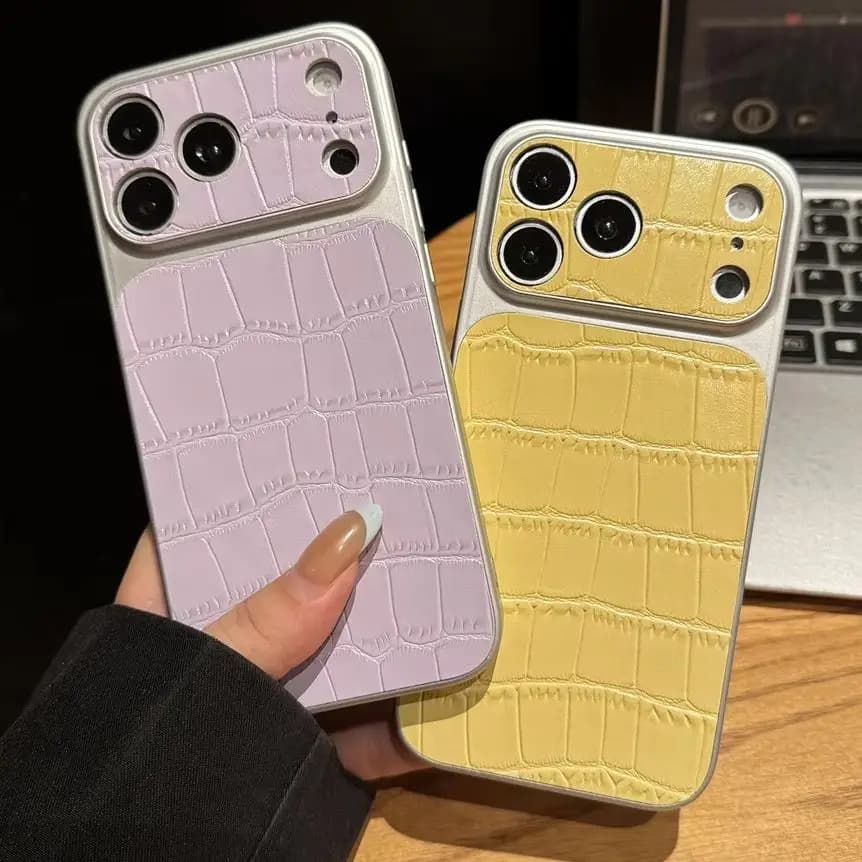 Luxury Minimalist Pastel Crocodile Print Phone Case for 17 Pro Max Electroplated Silver Frame Protective Cover for iPhone 16 15
