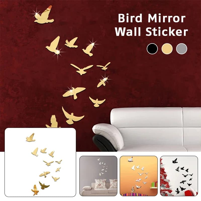 11Pcs Peace Dove Bird Shaped Acrylic Gold Sliver Mirror Stickers Wall Sticker Home Decoration Bedroom Living Room Decor