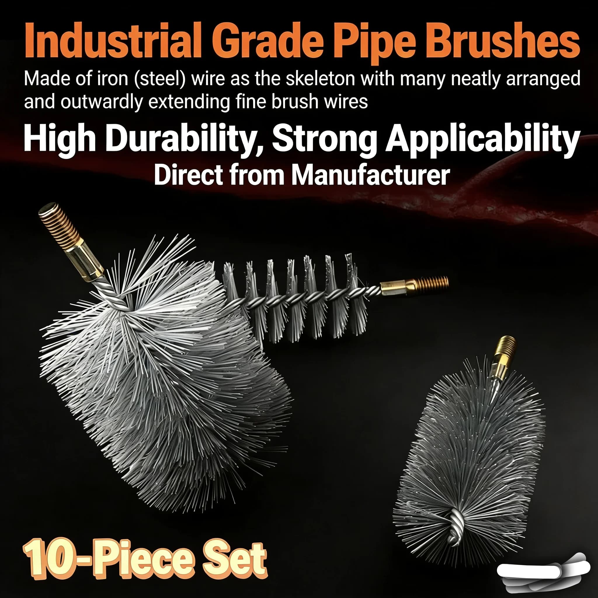 Thread Wire Brush Metal Handle 18/22/25/32/40/50/65/75mm Brush Working Stainless Steel Wire Pipe Tube Cleaning Chimney Brush Kit