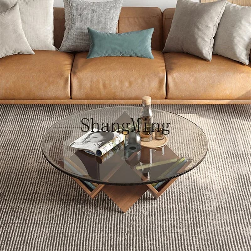 CLhousehold small apartment modern small tea table  simple new coffee tabletempered glass round coffee table living room
