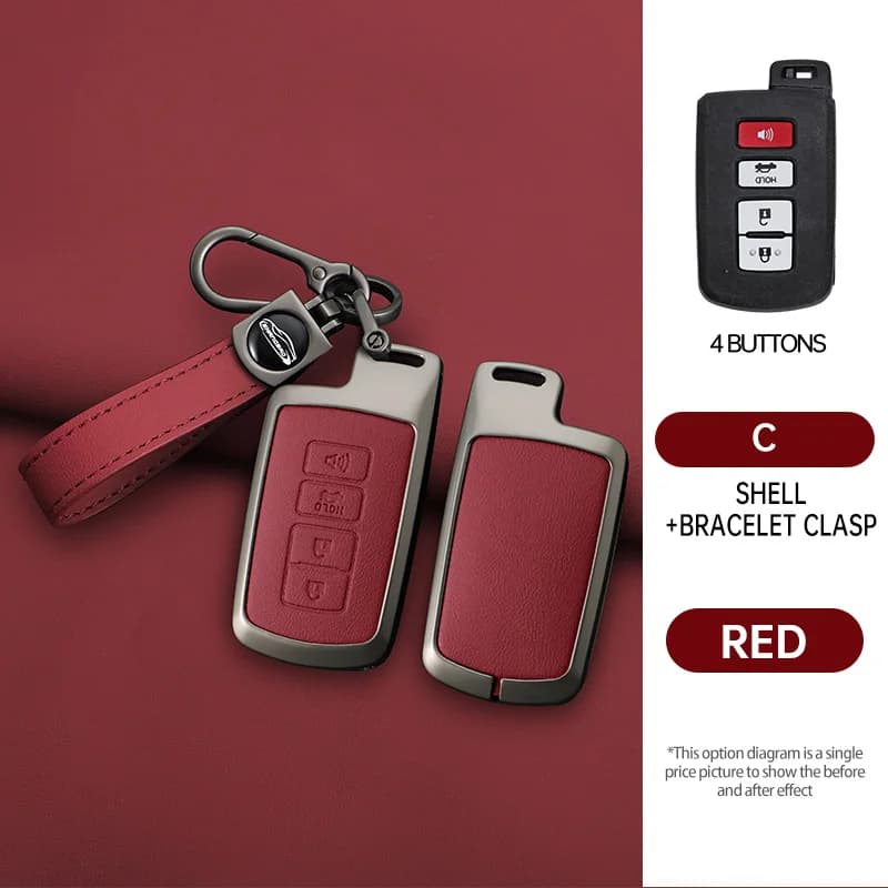 Car Zinc Alloy Leather Key Case Cover Holder Chain For Toyota Avalon Aqua RAV4 Highlander Land Cruiser Camry Prado Corolla Prius