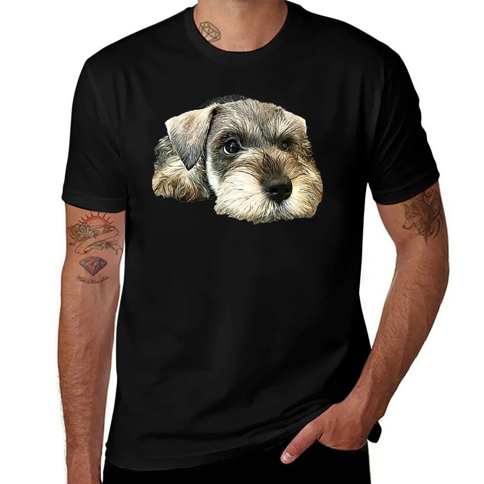 Mini Schnauzer Cute Puppy Dog T-Shirt Minimalist Plain Crew Neck T-Shirt