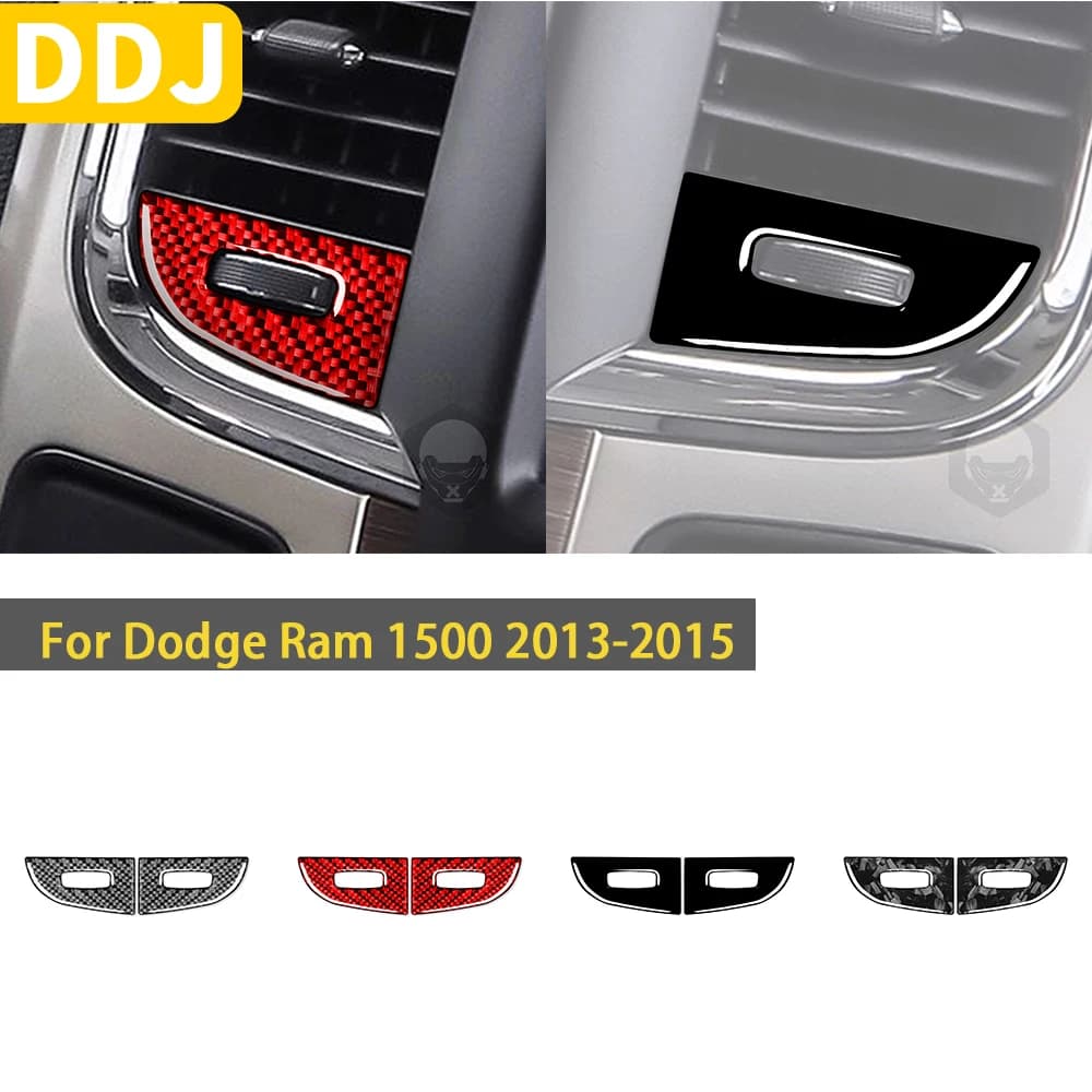 For Dodge Ram 1500 2013 2014 2015 Accessories Carbon Fiber Car Interior Central Air Outlet Knob Trim Sticker Decoration