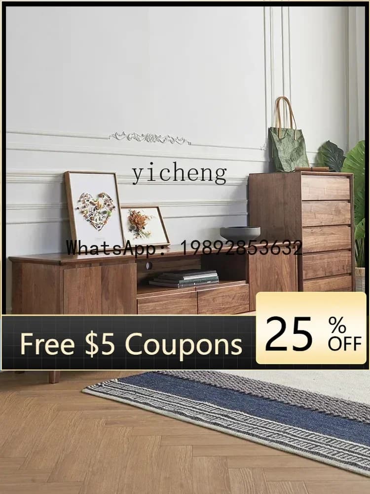 ACC TV Cabinet Black Walnut Simple Living Room Solid Wood Bedroom New Chinese Style Furniture home aessories