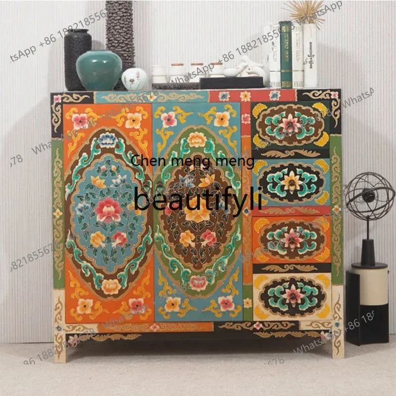 N178 G  Chinese solid wood dinin side tea cabinet simple pastoral style storae wine cabinet kitchen cupboard retro