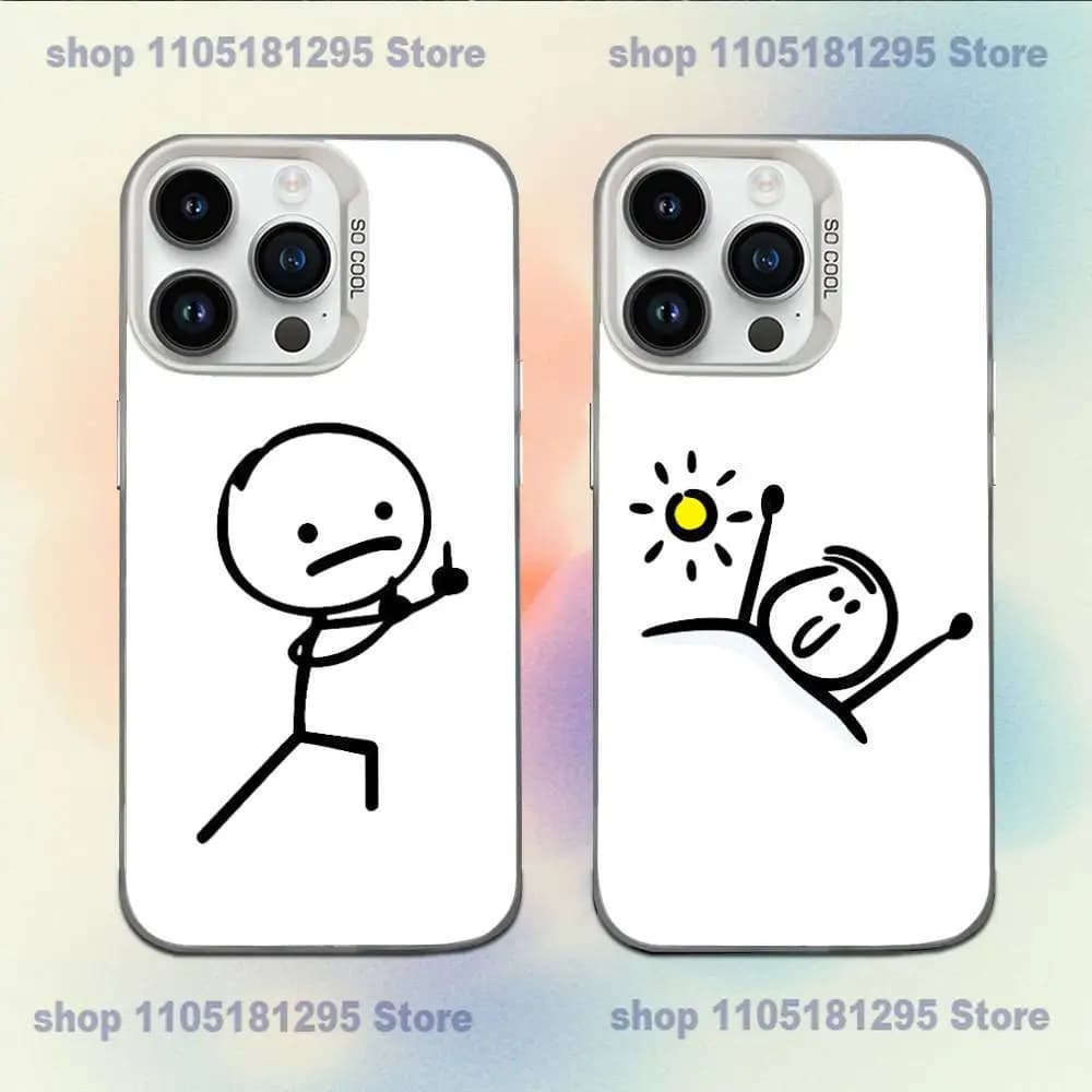 Cartoon Stickman Matchman Phone Case For iPhone 17,16,15,14,13,12,11,Mini,Pro,E,MAX White Candy Matte Shockproof Cover