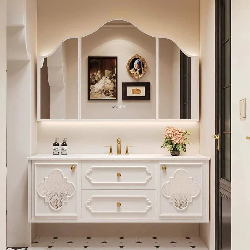 Waterproof Wood Bathroom Mirror Cabinet Multilayer Luxury Storage Bathroom Cabinet Full Set Floating Mobiletto Bagno Furniture
