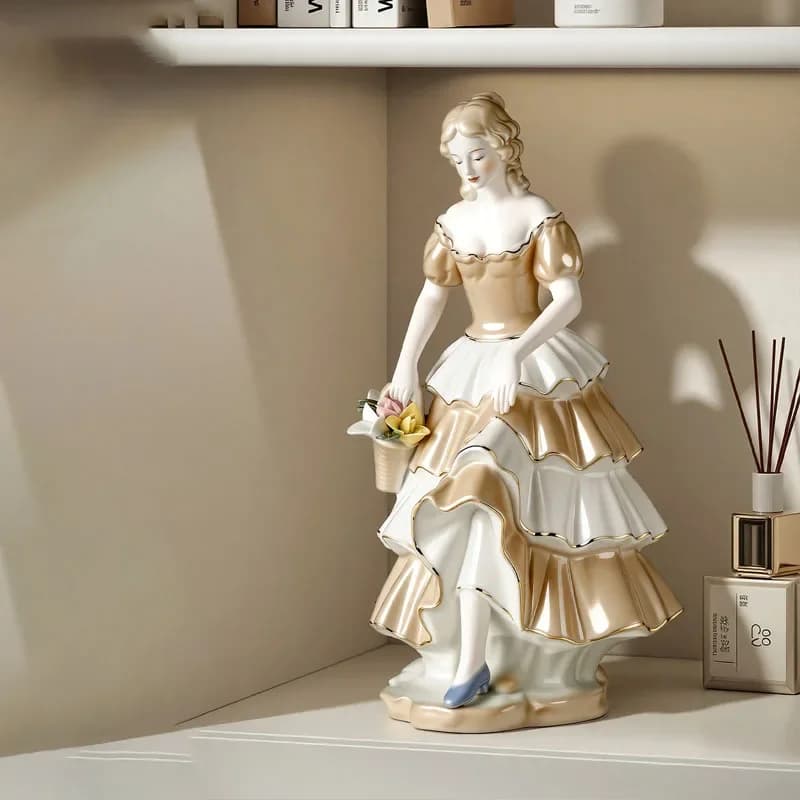 European Ceramic Western Girl Sculpture Ornaments Living Room Wine Cabinet TV Cabinet Girl Statue Display Crafts Birthday Gifts