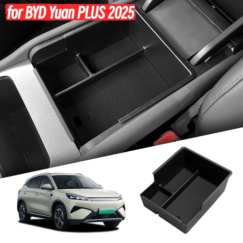 for BYD Yuan PLUS 2025 Center Console Armrest Storage Box Anti-slip Tray Organizer Case Car Interior Accessories Black
