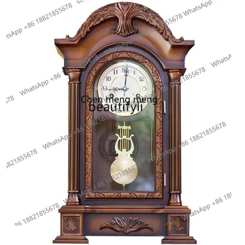 2003 Retro high-end desk clock, solid wood engraving mechanical desk clock, desktop pendulum clock, Polaris core