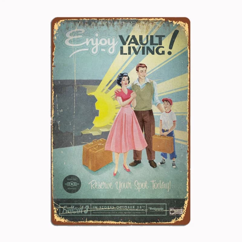 Vault Living Metal Sign Mural Painting Cinema Living Room Cinema Funny Tin Poster Retro Man Cave Home Tavern