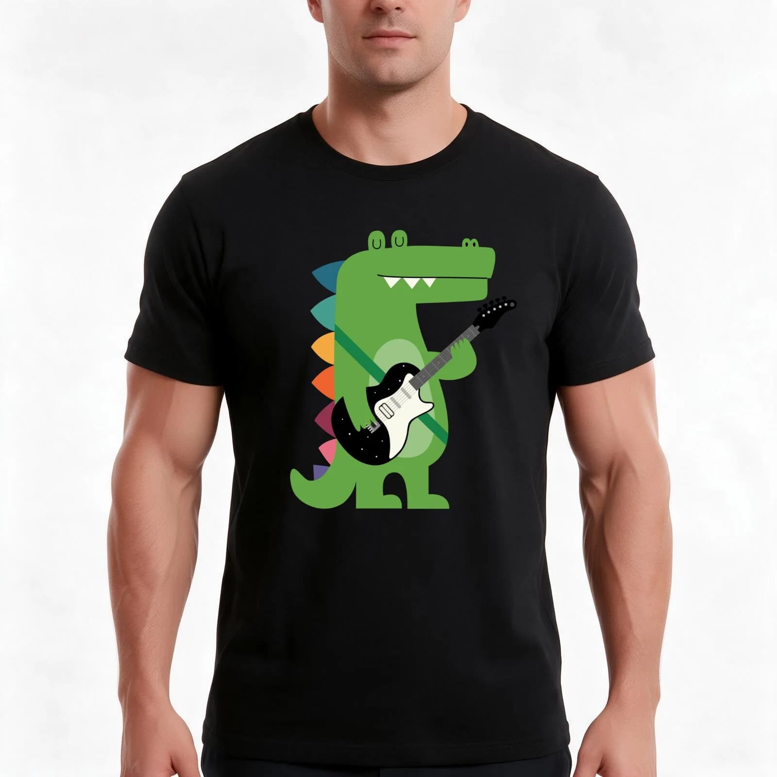 Croco Rock T-Shirt, Summer Casual Cotton Tee, Oversized Streetwear Tops, Vintage Graphic Print, Loose Fit Short Sleeve