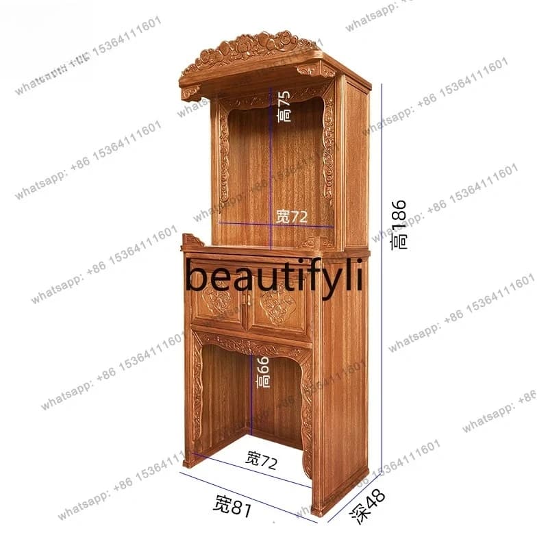 Golden rosewood shrine with door shrine, table for household incense case Buddha statue stand cabinet