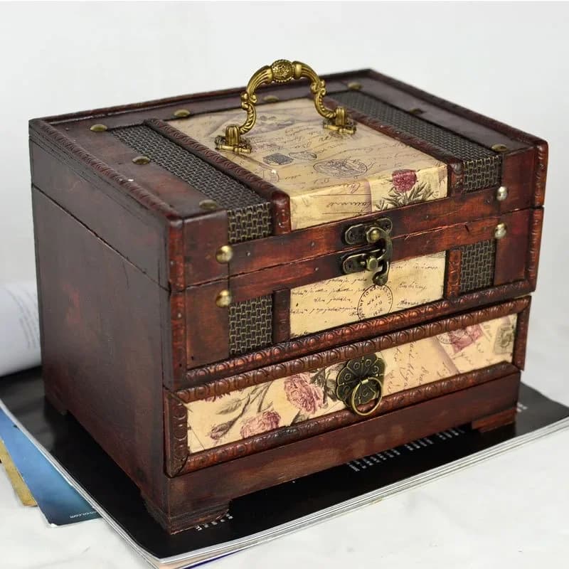 Old jewelry box, vanity box, retro mirror storage box.