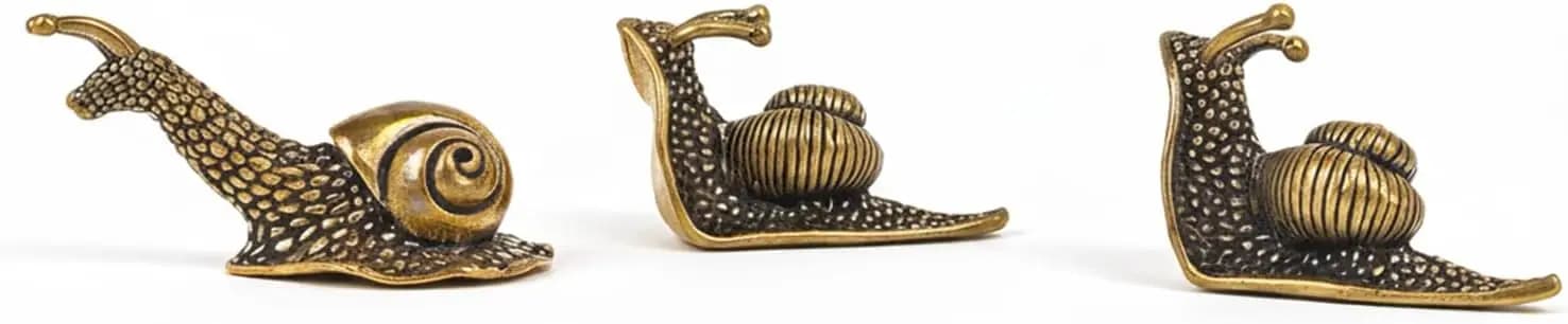Set of 3 Tiny Solid Brass Snail Figurines – Cute Vintage Cottagecore Décor, Retro Antique-Style Miniature Figurine Collection fo