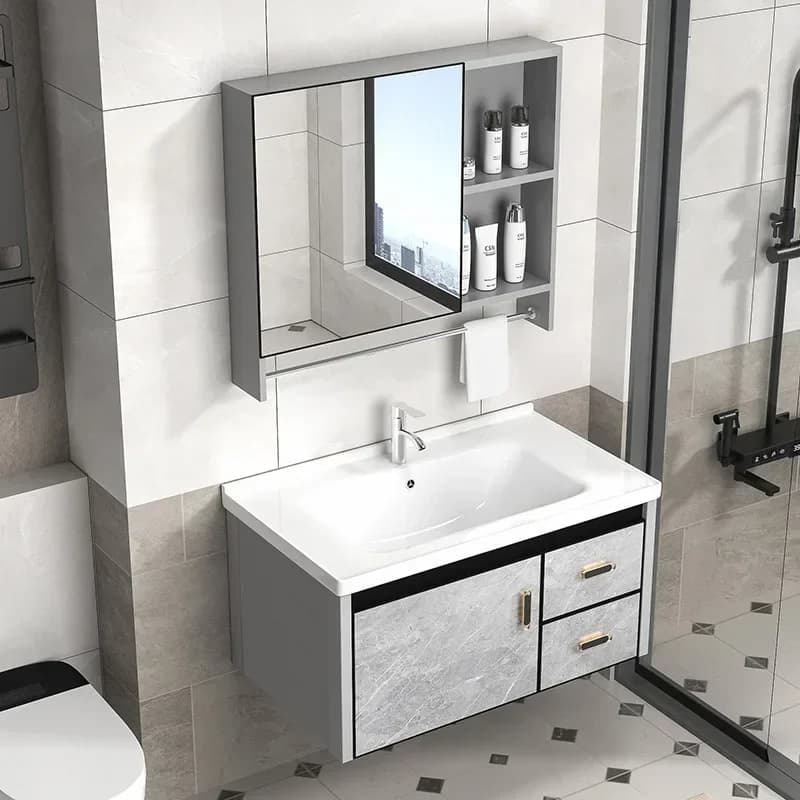Modern Bathroom Vanity, 24" Bathroom Vanity with Sink, Farmhouse Wood Fixture Stand Pedestal Bathroom Cabinet with Drawer