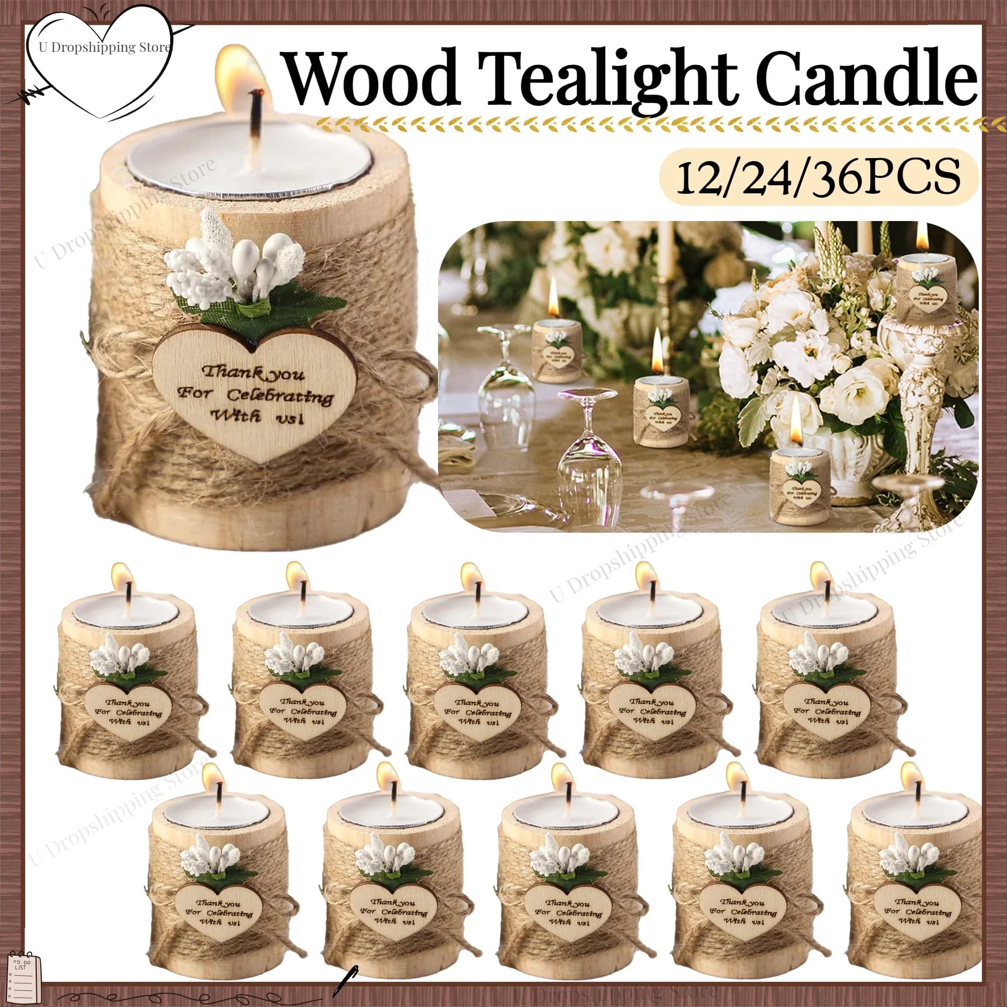 12-36PCS Wooden Tealight Candle Holders Candles for Wedding Bridal Shower Gifts for Baby Shower Party Favors for Guests