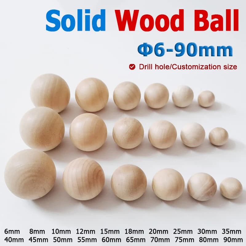 1-100pcs Solid Wood Balls 6/8/10/12/15/18~90mm Natural Round Wooden Ball No Hole Handmade DIY For Jewelry Carving Paitning Craft