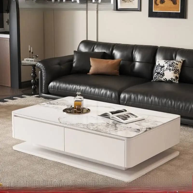 Designer Solid Wood Coffee Table Beige Italian Marble Storage Coffee Table White Modern Hallway Meuble Salon Nordic Furniture