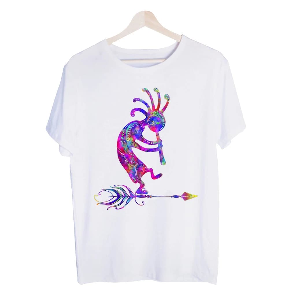 Men's Kokopelli Graphic Tee, Short Sleeve Crew Neck T-Shirt with Southwest Artistic Print for Casual Summer Outfits