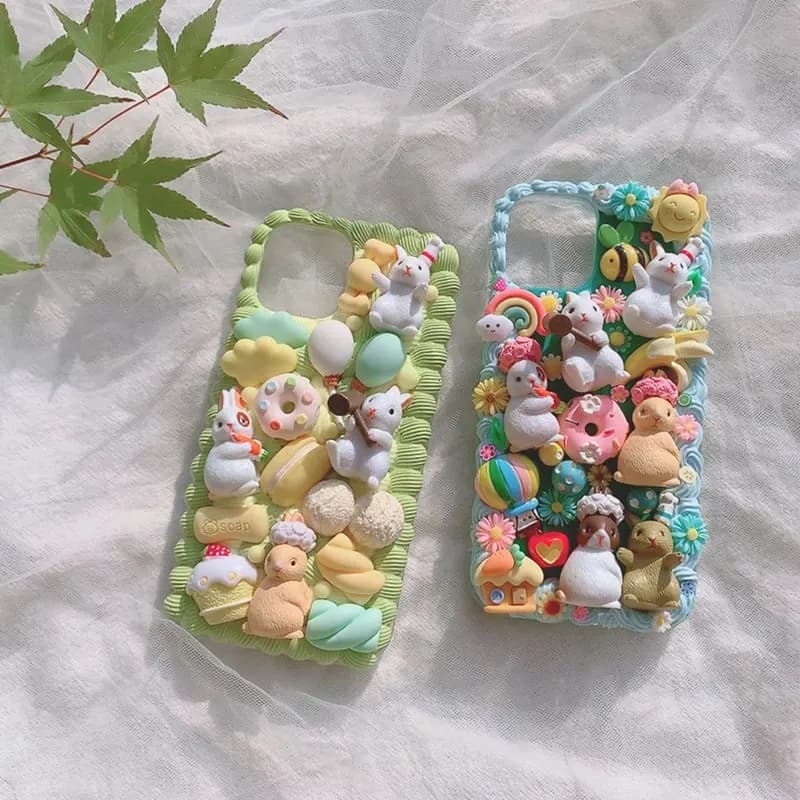 Handmade DIY Case for iPhone 14 pro max 3D Rabbit Phone Cover ip 13 mini creamy shell iPhone 12 cute flower customized girl gift