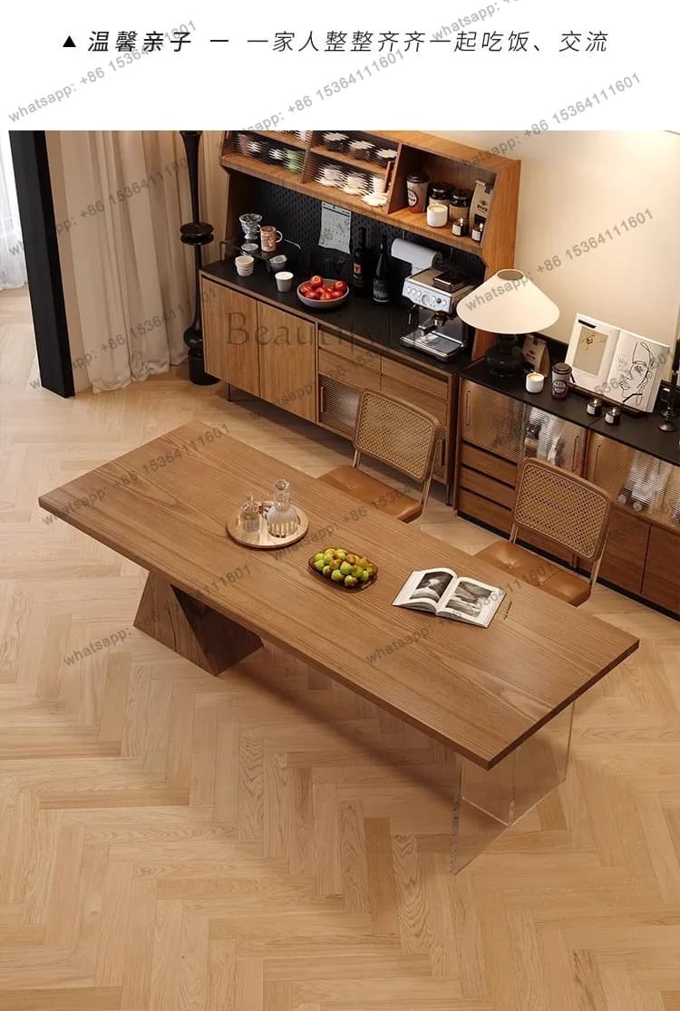 Log dining table combination household acrylic suspension desk Nordic solid wood