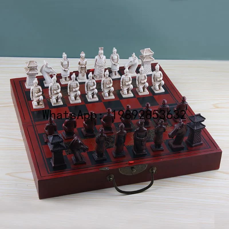 QZ supplies antique chess, Xi'an Terracotta Warriors and Horses, resin three-dimensional chess pieces and wooden