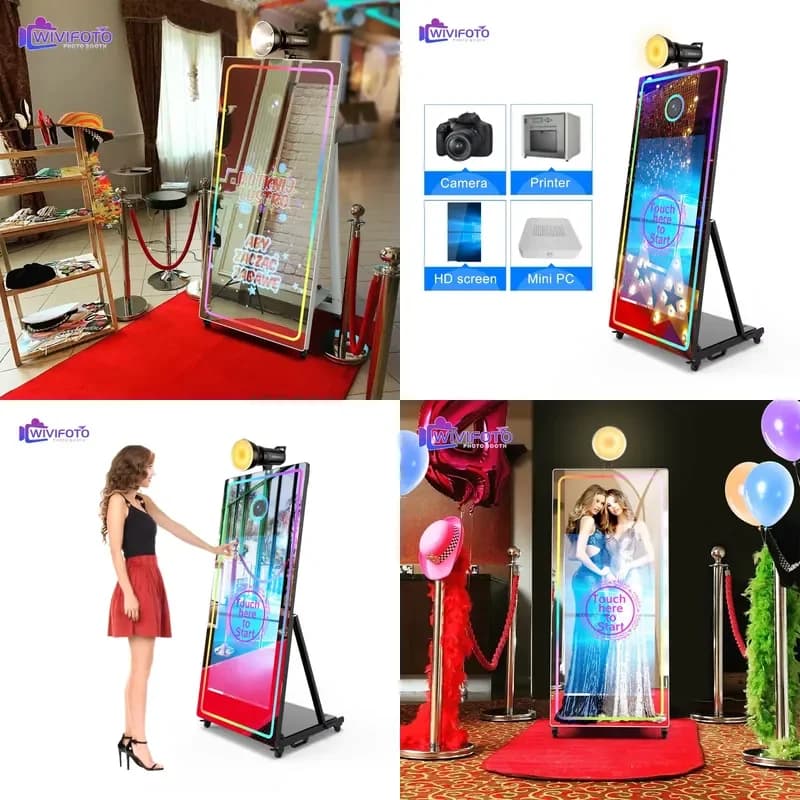 2026 Hot Newest 65 Inch Smart Touch Screen Mirror Photo Booth Machine Affordable White Foto Booth With Printing Shelf