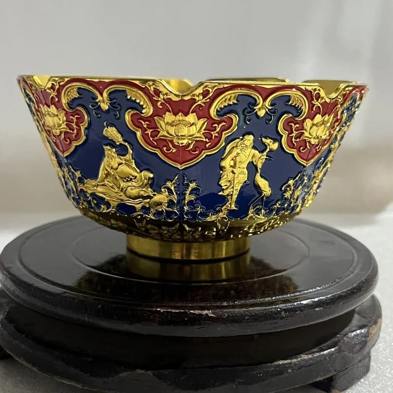 Cloisonné Eight Immortals Gilded and Painted Bowl, Home Decor Ornament