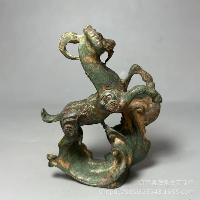Antique Fortune Bronze Ornaments, Auspicious Home Decorations, Lucky Zodiac Sheep and Horse, Single Item