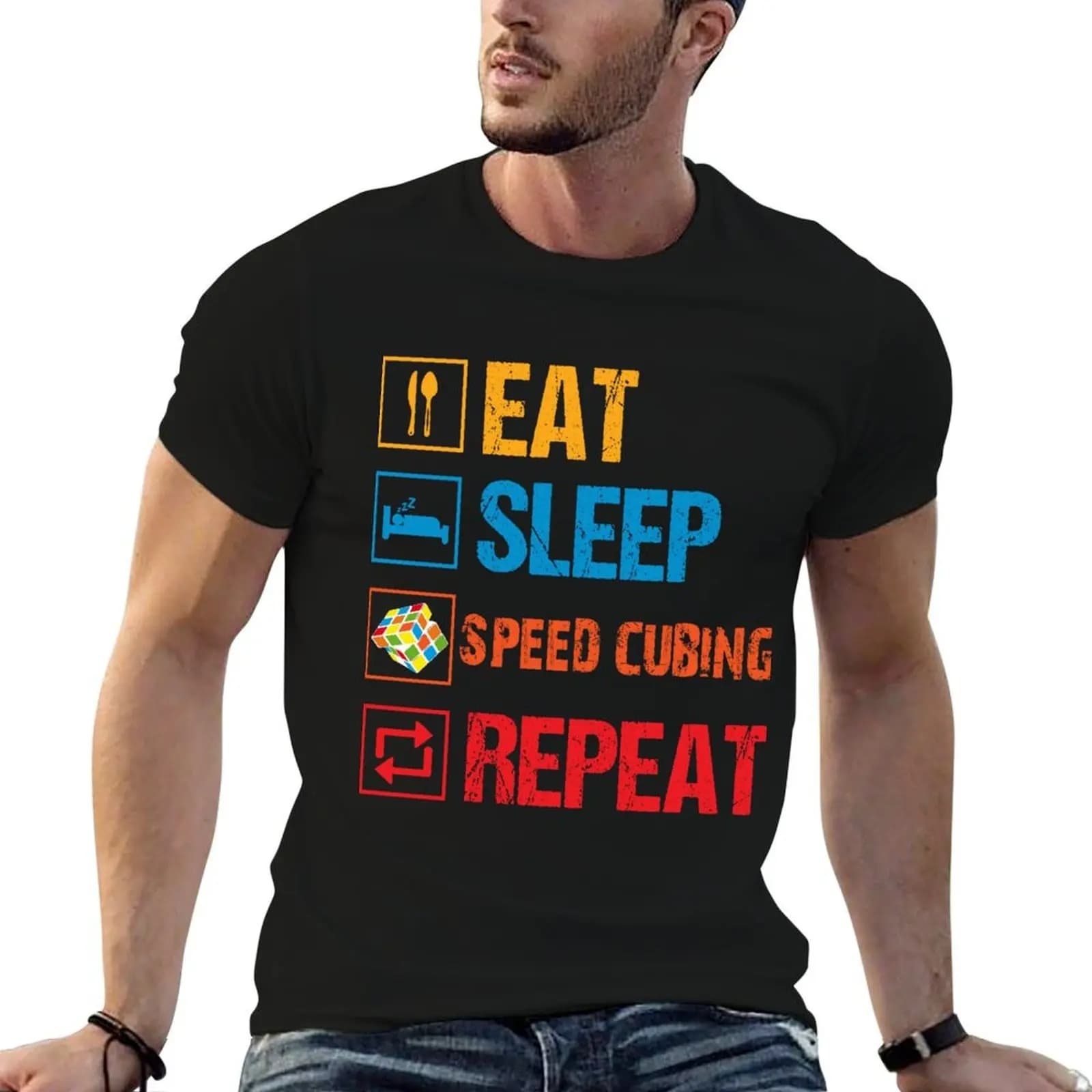 Eat Sleep Speed Cubing Repeat T-Shirt sublime graphic t shirts t shirts for men cotton