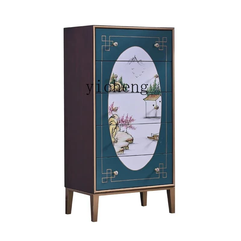 Zc New Chinese Style Chest of Drawers Painted Living Room Wall Retro Living Room Hallway Cabinet Solid Wood Locker